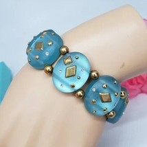 Blue Textured Lucite Statemen Bracelet Stretch Rhinestone Bracelet - $16.95