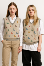 VTG 80s Colours by Alexander Julian Shetland Wool Sweater Vest Beige Geo... - $54.40