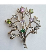 925 STERLING SILVER TREE OF LIFE MULICOLOR GEMSTONES BROOCH - $884.36 MXN