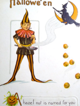 Halloween Postcard Fantasy Jester Hazel Nuts Poem Witch Crescent Moon H-44 - £64.31 GBP