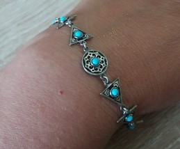 Vintage Sterling Silver Armenian Triangular Link Turquoise Bracelet - £79.13 GBP