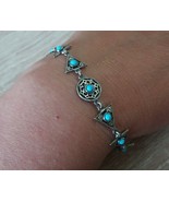 Vintage Sterling Silver Armenian Triangular Link Turquoise Bracelet - £77.44 GBP