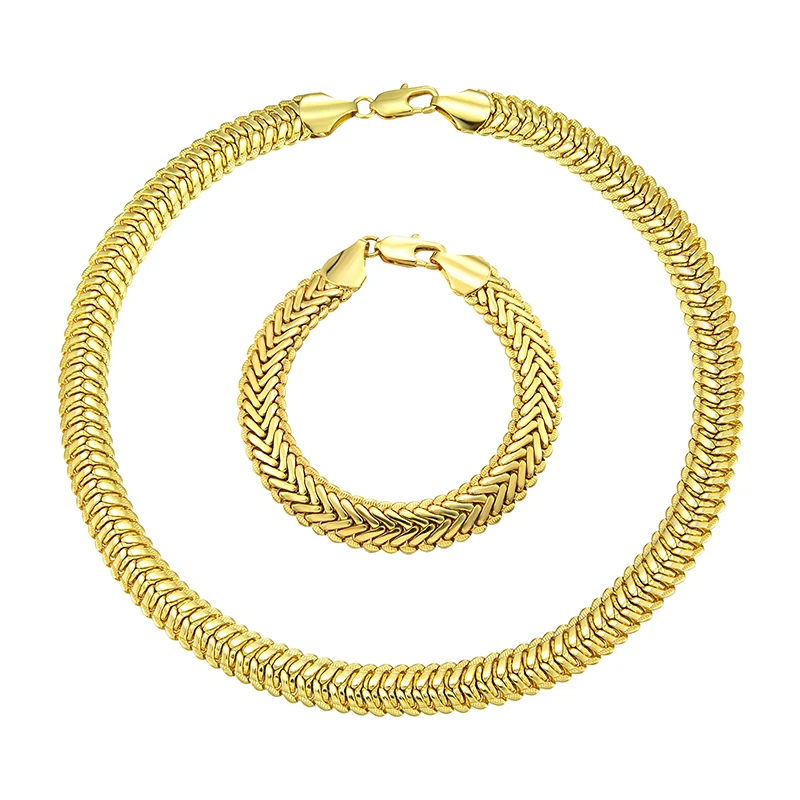 Fashion Jewelry Sets For Women Men 24K Gold Plated Bracelet Necklace Set Hip Hop - £46.11 GBP