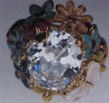 Antique Camille Lucia Ring, 6 ct. Cubic Zirconia  w/ Rubys on Brass Ring Sz. 9 - £30.82 GBP