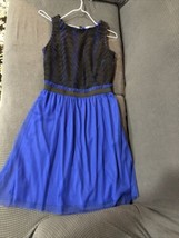 Vintage Black Electric Blue Mini Dress Speechless Sz S Small Lace Tull  - £11.86 GBP