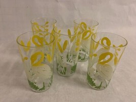 Vintage Fruit Juice Glasses, Retro Yellow Flamingo glasses, Set of 5 - £15.54 GBP