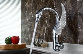 Chrome Single hole Kitchen sink Swan Tall faucet Deck mount Crystal hand... - £397.64 GBP