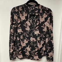 Forever 21 Black Pink Floral Button Up Blouse Womens Size Small Work Career - £7.78 GBP