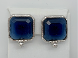 Vintage Huge Blue Stone Silver Tone Kramer Clip Earrings - £15.10 GBP