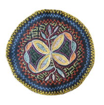 Shipibo Hand Embroidered Round Patch | Ayahuasca Flower | 9&quot; (23 cm) Dia... - $27.54
