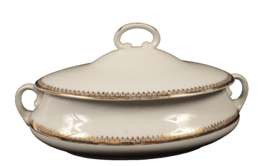Homer Laughlin Covered Serving Bowl Gold Rim Genesee Pattern Great Accent - $29.99