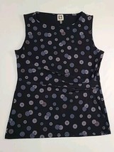 Anne Klein Black Floral Cinched Rusing Sleeveless Blouse Tank Top Sz M P... - $19.68
