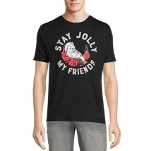 Men&#39;s Santa &quot;Stay Jolly My Friends&quot; Black Ss T-Shirt Size 2XL Xxl 50-52 Nwt - £5.47 GBP
