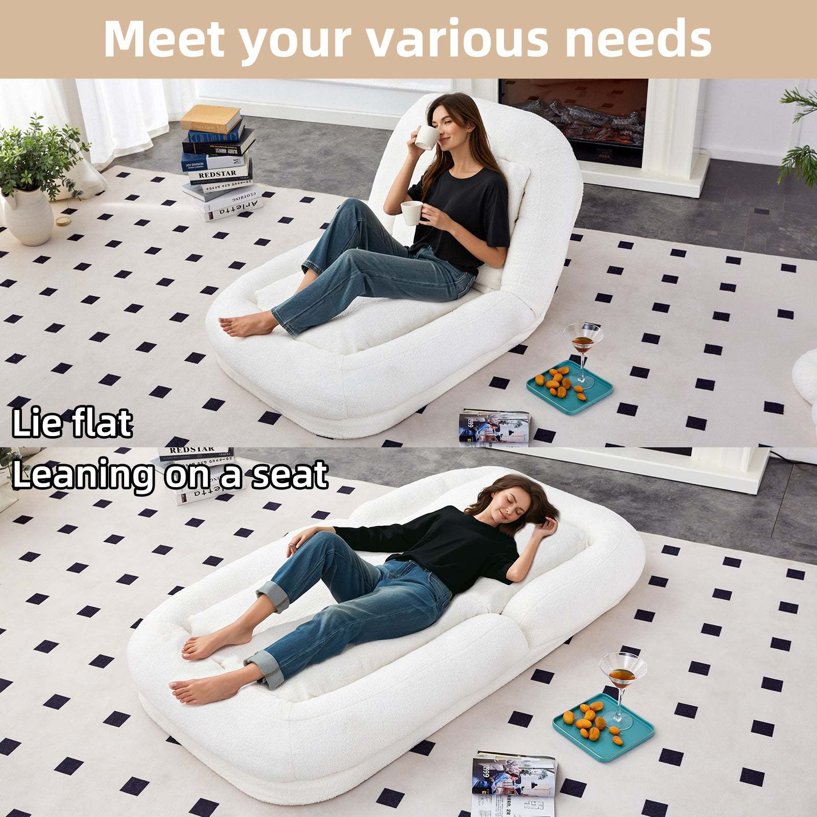Modern Folding Beige Teddy Sofa Chair: Adjustable for Gaming & Relaxation Item image 6
