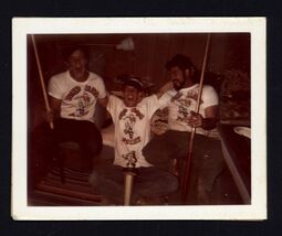 SNAPSHOT from ALBUM * polaroid COLOR 3 guys motorcross trophy pool cues ... - $8.95