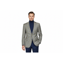 Men's Mono Turkey Sport Coat 100% Super 180s Wool 1480-02 Tan Blue Plaid image 2