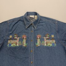 Bobbie Brooks BB159E Women's Blue Denim Floral Embroidered  Button Up Shirt Sz M image 5