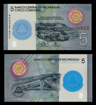 Nicaragua P-new, 5 Cordobas, anniv of bank, overpass POLYMER, UNC 2019 s... - $21.03 MXN