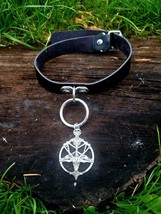 Leather Choker With Stainless Steel Pentagram Baphomet Pendant Amulet Oc... - £13.86 GBP