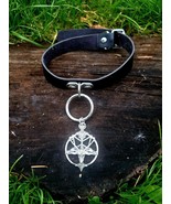 Leather Choker With Stainless Steel Pentagram Baphomet Pendant Amulet Oc... - £14.00 GBP