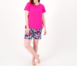 Cuddl Duds Cotton Core Scoop Tee and Shorts Pajama Set PopPnk/TropLeaf, 2X - £27.65 GBP