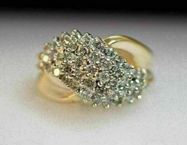 2Ct Simulated Diamond Cluster Engagement Ring 14K Yellow Gold Plated Silver - £96.49 GBP