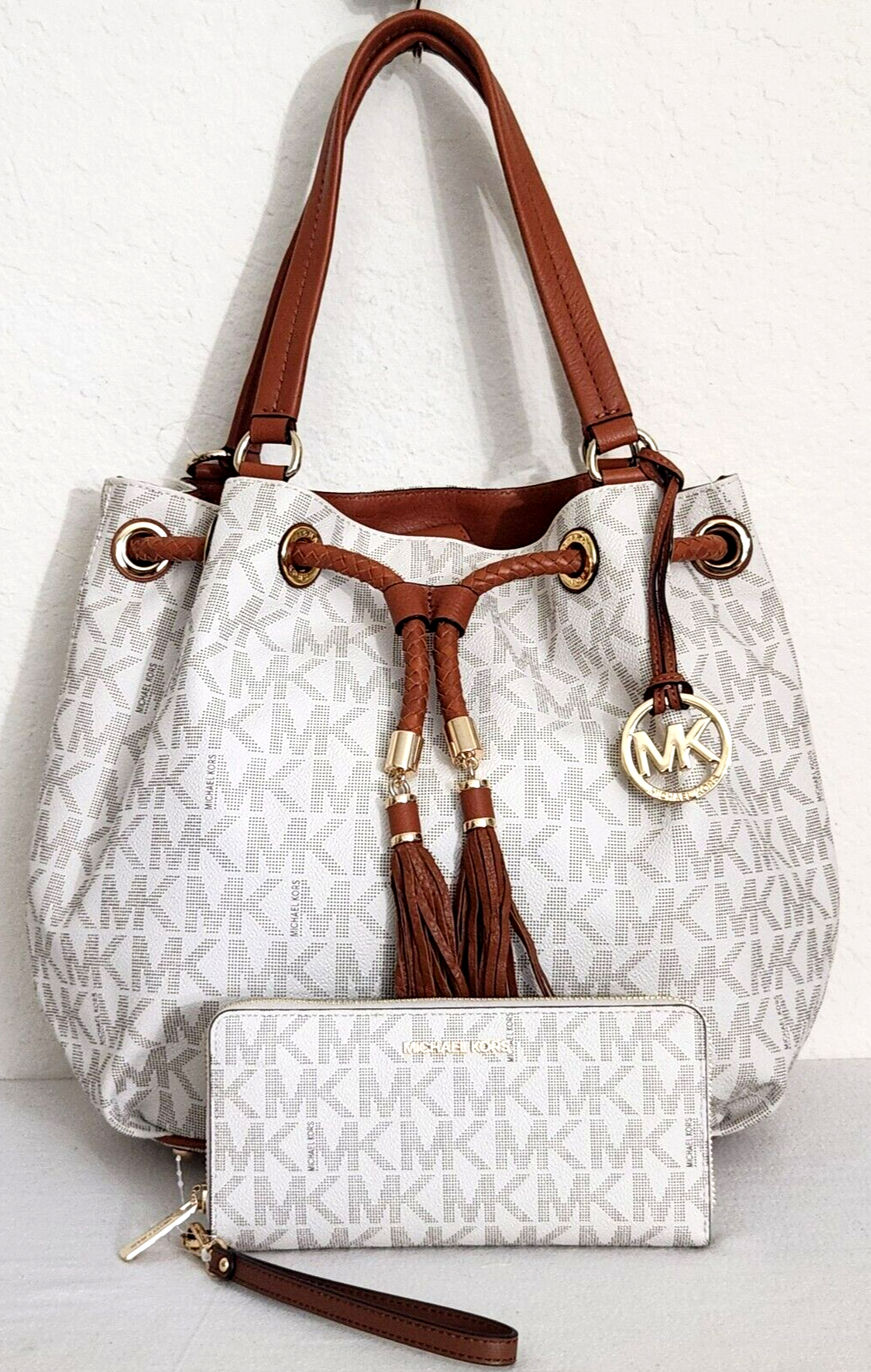 MICHAEL KORS JET SET  VANILLA LOGO GATHERED TOTE BAG+/OR MATCHING WALLETNWT!