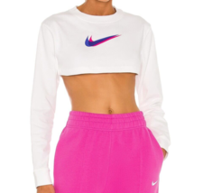 NWT Nike Cropped Crop Sexy Long Sleeve Top Off White XS Sports Barbie Pink Yoga - £34.93 GBP