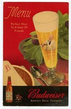 Budweiser Perfect Host to Friends Menu Cover 1940&#39;s Anheuser Busch St Louis  - $27.72