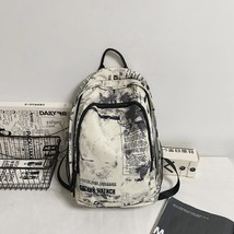 Newspaper Pattern Women College Student Backpack Double Shoulder Large Capacity  - £27.29 GBP