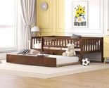 Twin Size Wood Daybed With Trundle And Guardrails,Bedroom Solid Wooden B... - £347.56 GBP