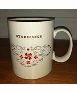 Starbucks Christmas Coffee Mug 18oz Beige and Red Candy Swirls - $9.58 CAD