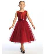 Burgundy Flower Girl Dress w/ shantung &amp; sparkle tulle with sequins - $87.81+
