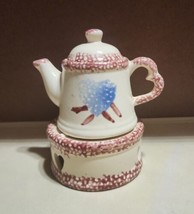 HERMITAGE POTTERY Ceramic Spongeware Teapot 1997 VTG Potpourri Candle Bu... - $9.56