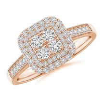 ANGARA Diamond Cluster Cushion Engagement Ring with Double Halo (HSI2, 0.58 Ctw) - £1,019.19 GBP