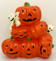 Vintage Halloween Ghosts Pumpkin Pile Candle 3.25&quot; SKU H493 - £13.53 GBP