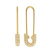 Authenticity Guarantee 
Safety Pin Pave Diamond Drop Earrings 14K Yellow Gold... - $1,295.00