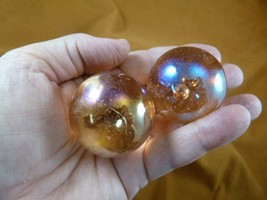 (L-62) Two 41mm vintage MARBLES clean clear pink yellow blue glass spher... - $16.82