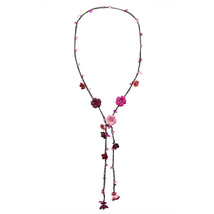 Chic Multi Pink Daisy Floral Mix Stone Genuine Leather Lariat Wrap Necklace - £13.25 GBP