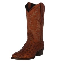 Mens Cognac Cowboy Boots Leather Crocodile Back Print Western Wear Round Toe - £87.10 GBP