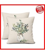 Set of 2 Eucalyptus Leaf Pillow Covers 20x20 in Farmhouse Style - Spring... - $493.91 MXN