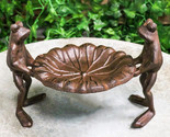 Cast Iron 2 Toad Frogs With Waterlily Lily Pad Bird Feeder Bath Garden F... - $31.99