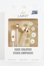 LMNT Stereo Earphones Noise Isolation With In-Line Microphone White &amp; Go... - $9.89
