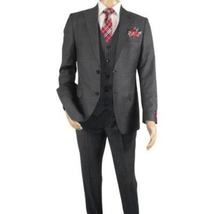 Men Suit BERLUSCONI Turkey 100% Italian Wool Super 180's Vested #Ber2 Charcoal image 5
