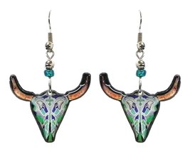 Art Pattern Longhorn Animal Graphic Dangle Earrings - Womens Fashion Han... - £11.66 GBP