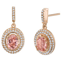 Rose Tone Sterling Silver Simulated Morganite Halo Dangle Earrings - £66.83 GBP