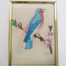 Pretty Vintage Framed Pastel Drawing Bluebird on Dogwood Tree Signed Jo Molello - £15.97 GBP
