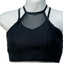 DRAGON FIT Sports Bra Black High Neck Mesh Front Double Tap Crossback Size S - £10.81 GBP