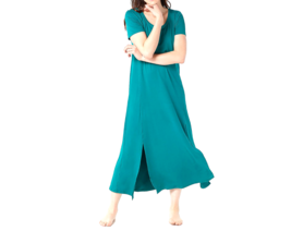 Cuddl Duds Flexwear Short-Sleeve Maxi Dress - Everglade, MEDIUM - £24.05 GBP