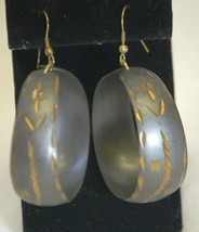 Engraved Brass Silver Tone Loop Earrings Fashion Jewelry Hoop Dangle h - £10.24 GBP